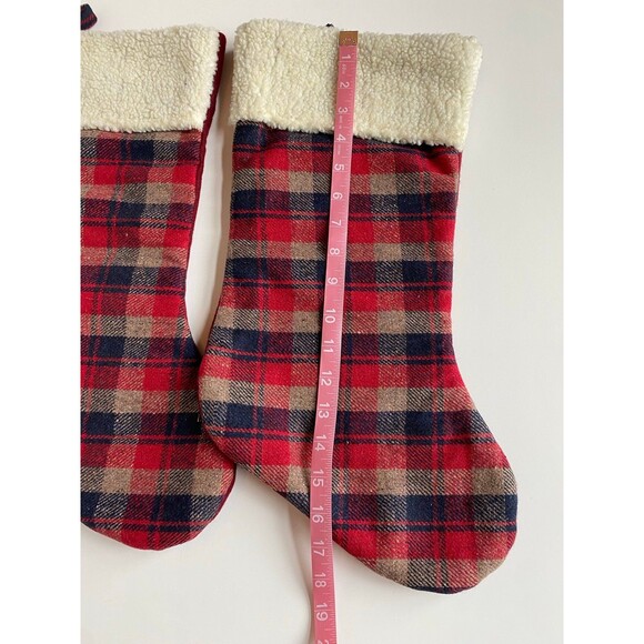 Set of 2 Plaid Christmas Stockings with Sherpa Cuff - Picture 4 of 5